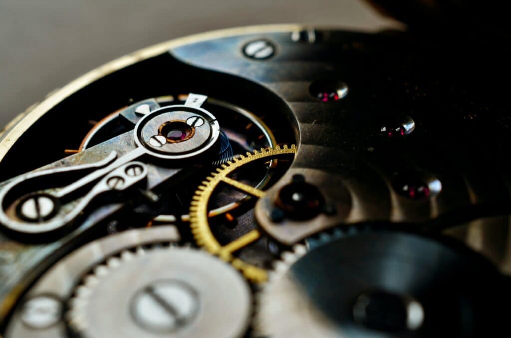 An image of the inside of a mechanical watch. If you're looking for pre-owned watches for sale, make sure that the mechanical watches have been serviced for the sale.